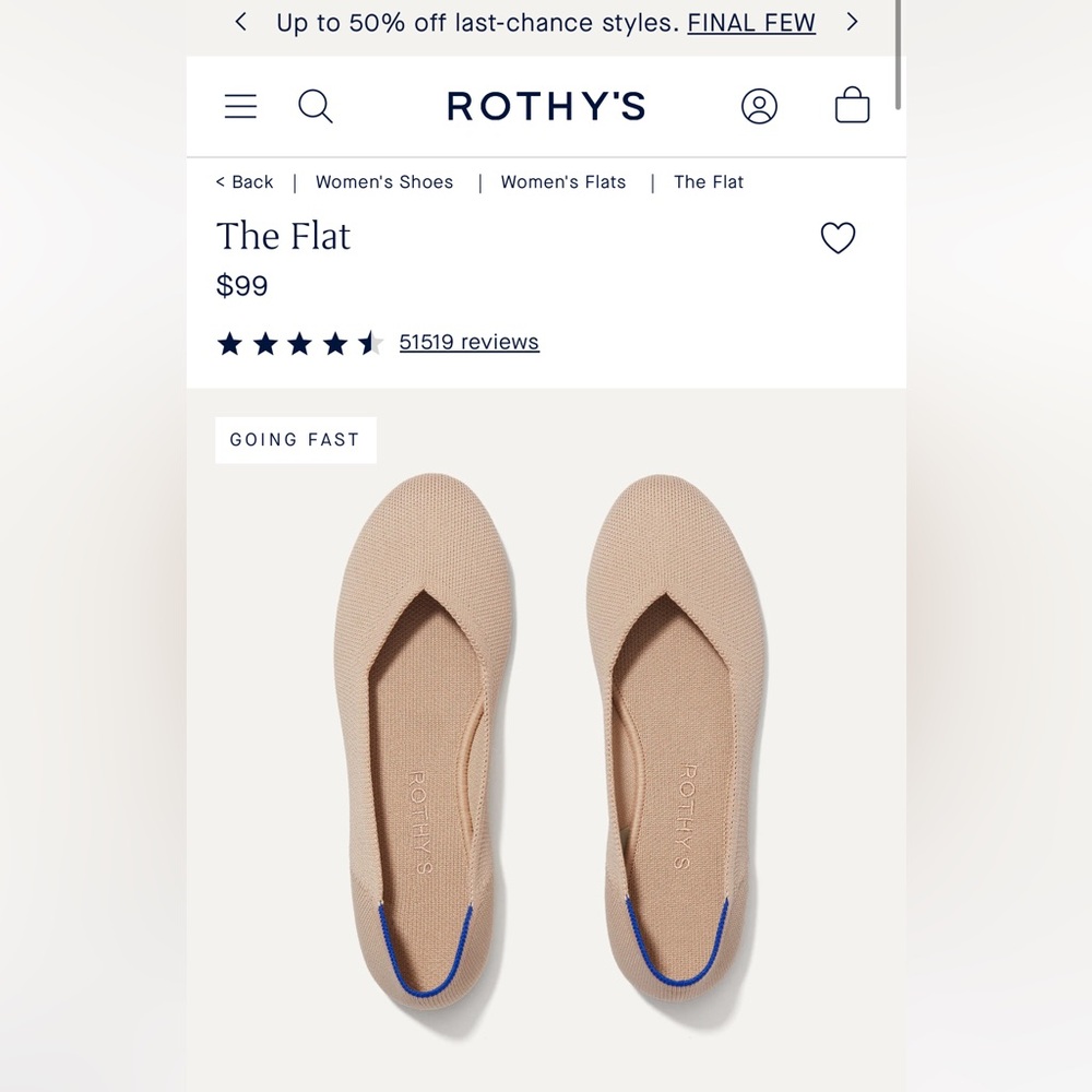 Rothy's “The Flat” in Ecru